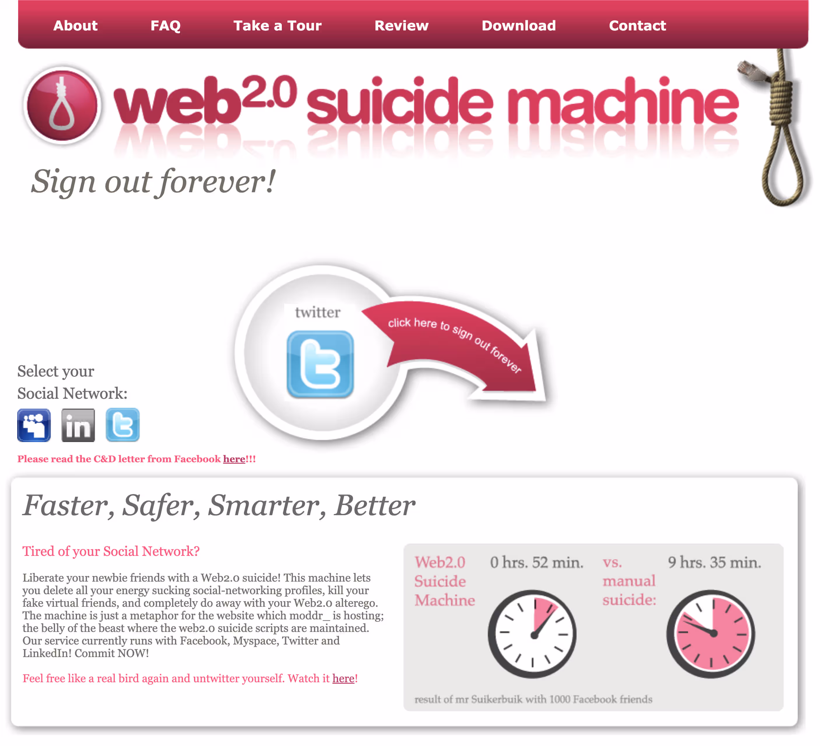 Screenshot of landing page